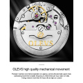 Reloj de pulsera OLEVS de marca de lujo para hombre de negocios, resistente al agua, con diamantes, mecánico luminoso para hombre de oficina, reloj con correa de acero